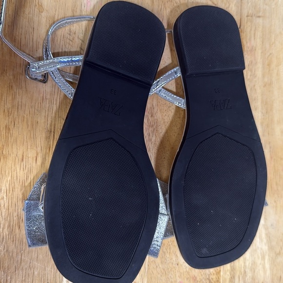 Zara Silver Bow Slides flat sandals - Picture 3 of 6